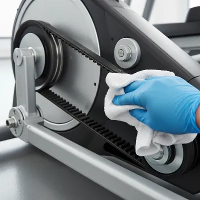 Cleaning an elliptical drive belt and pulleys to prevent premature wear