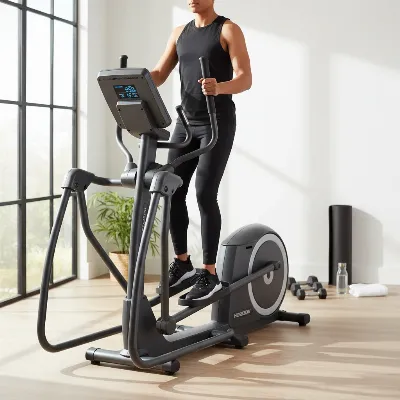 Horizon 7.0 AE elliptical machine in a modern home gym setup, showcasing its sturdy build and user-friendly console.