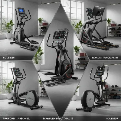 A collage of the top 5 elliptical trainer models mentioned, showing their distinct designs